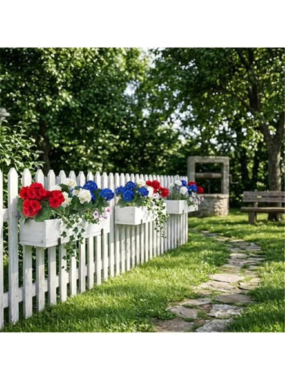 Artificial Geranium Flowers Outdoor UV Resistant Silk Plants Red White Blue